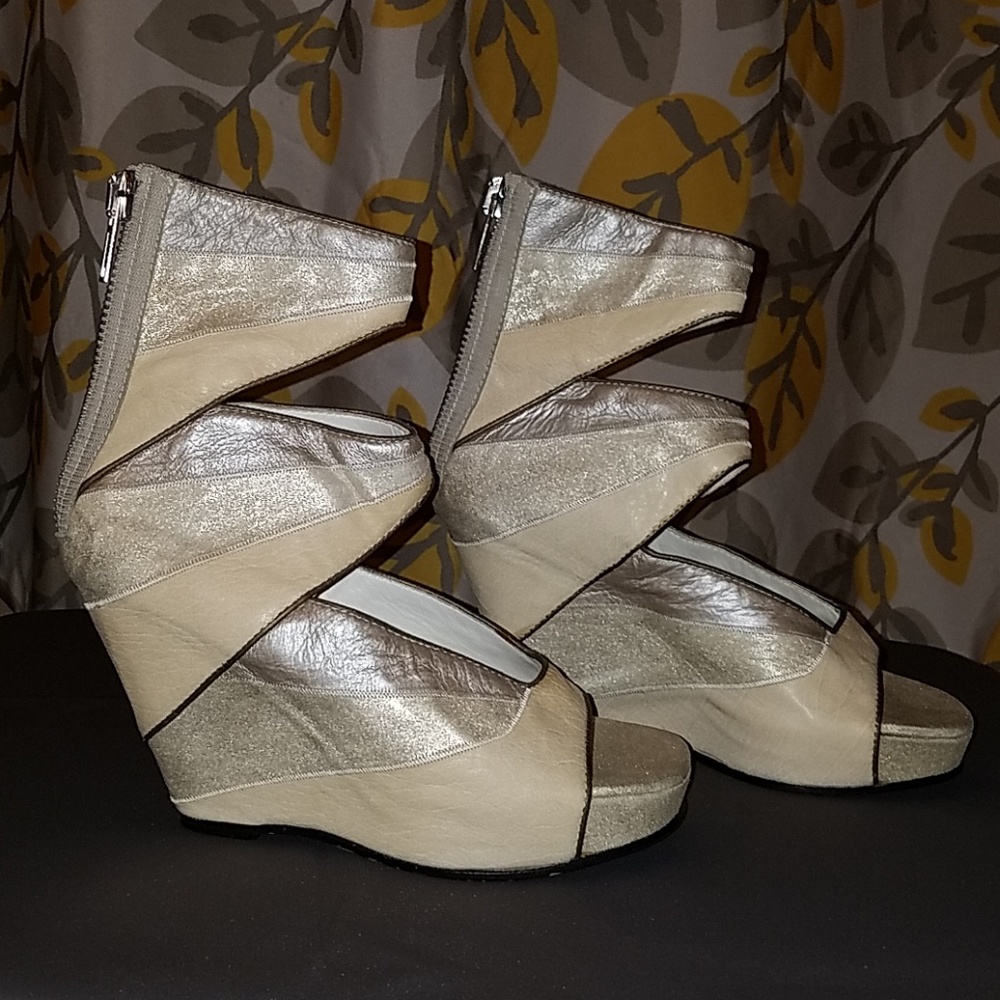 Rick Owens leather cutout wedge boots 37.5
